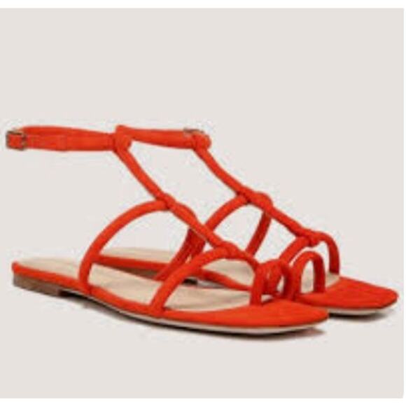 Veronica Beard Women’s 9.5 Orange Mayuri Suede Leather T-Strap Flat Sandals - Picture 2 of 12